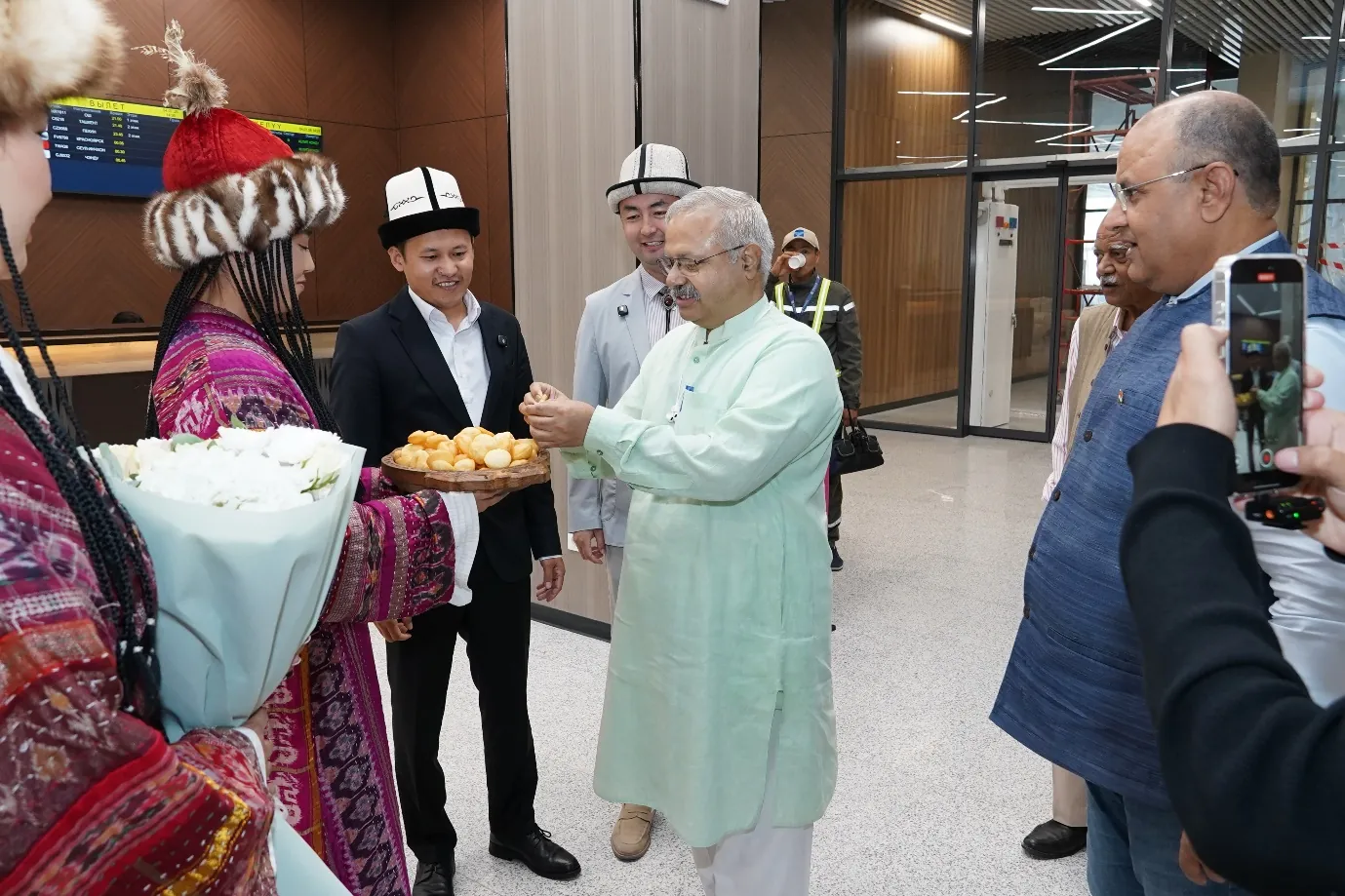 Traditional welcome at Bishkek Airport